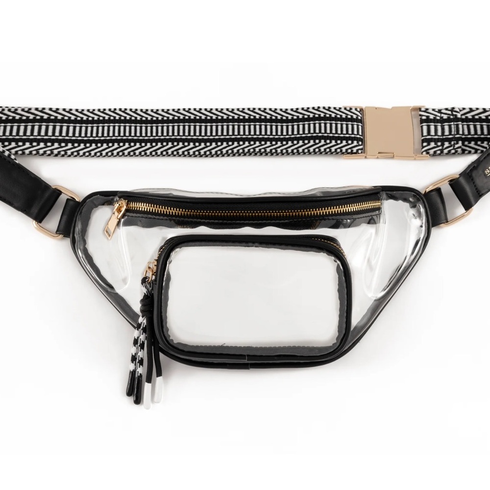 Shiraleah Spectator Sling Bag: clear w/gold hardware & black accents-NWOT